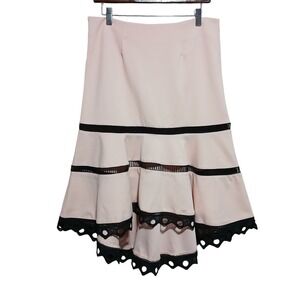 Venus Womens Pink Midi Skirt Black Trim Ruffle Tiered Laser Cut Size 10